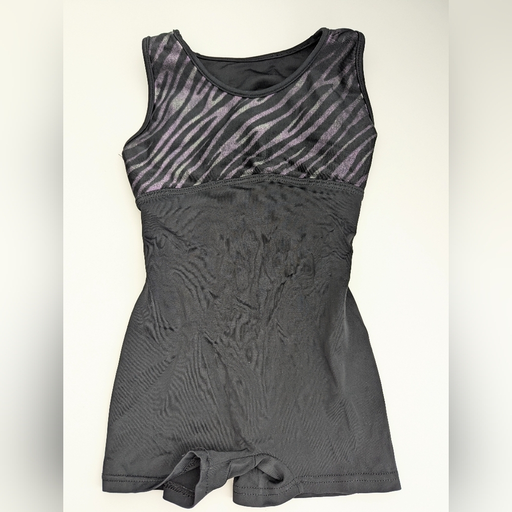 Gilda Marx Girls' (6X/7) 1-Piece Black Shorts Bodysuit/Leotard w/Animal Print